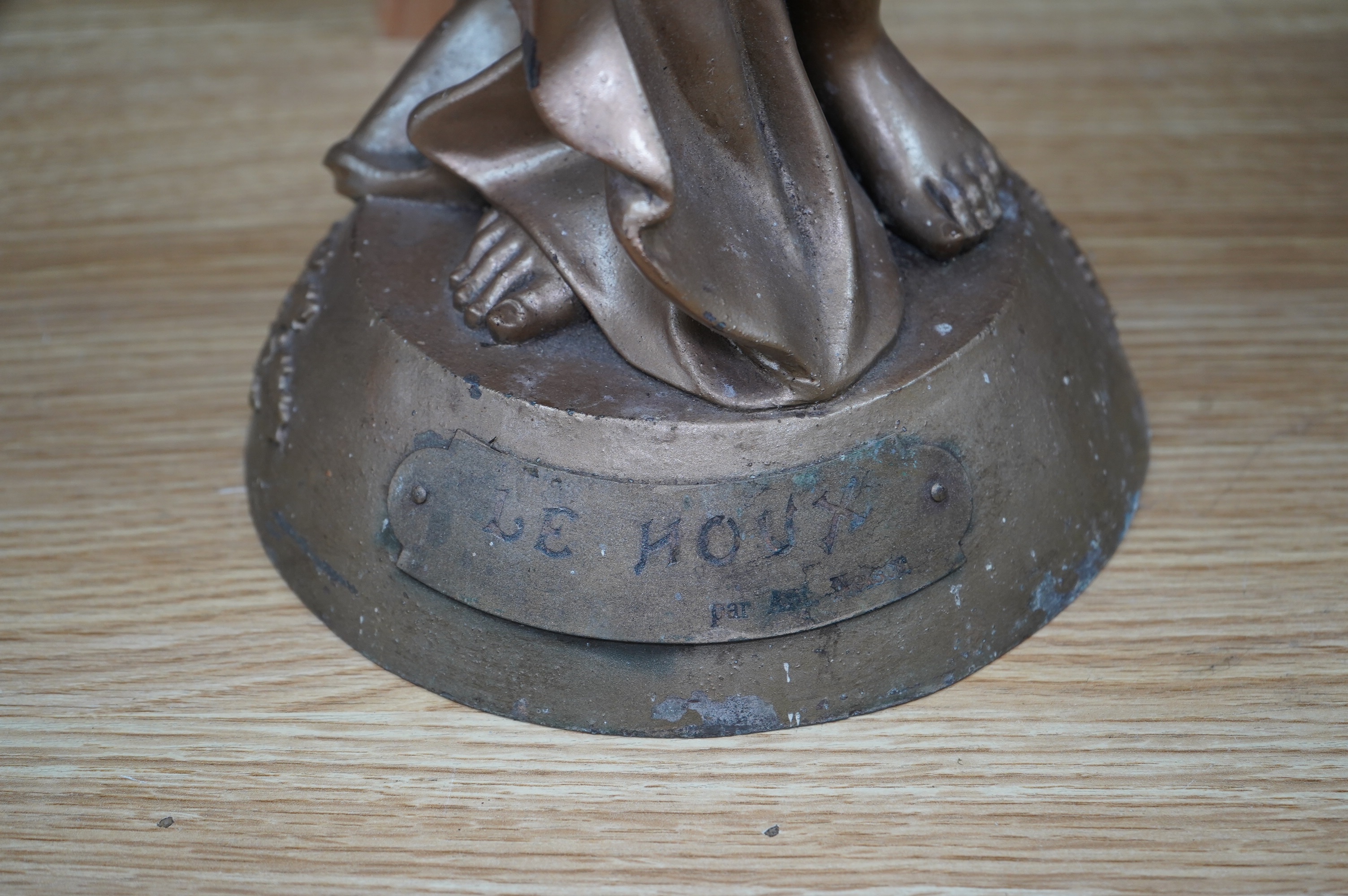After Anton Nelson (1880 - 1910), a gilt spelter figure 'Le Houx', 65cm. Condition - fair